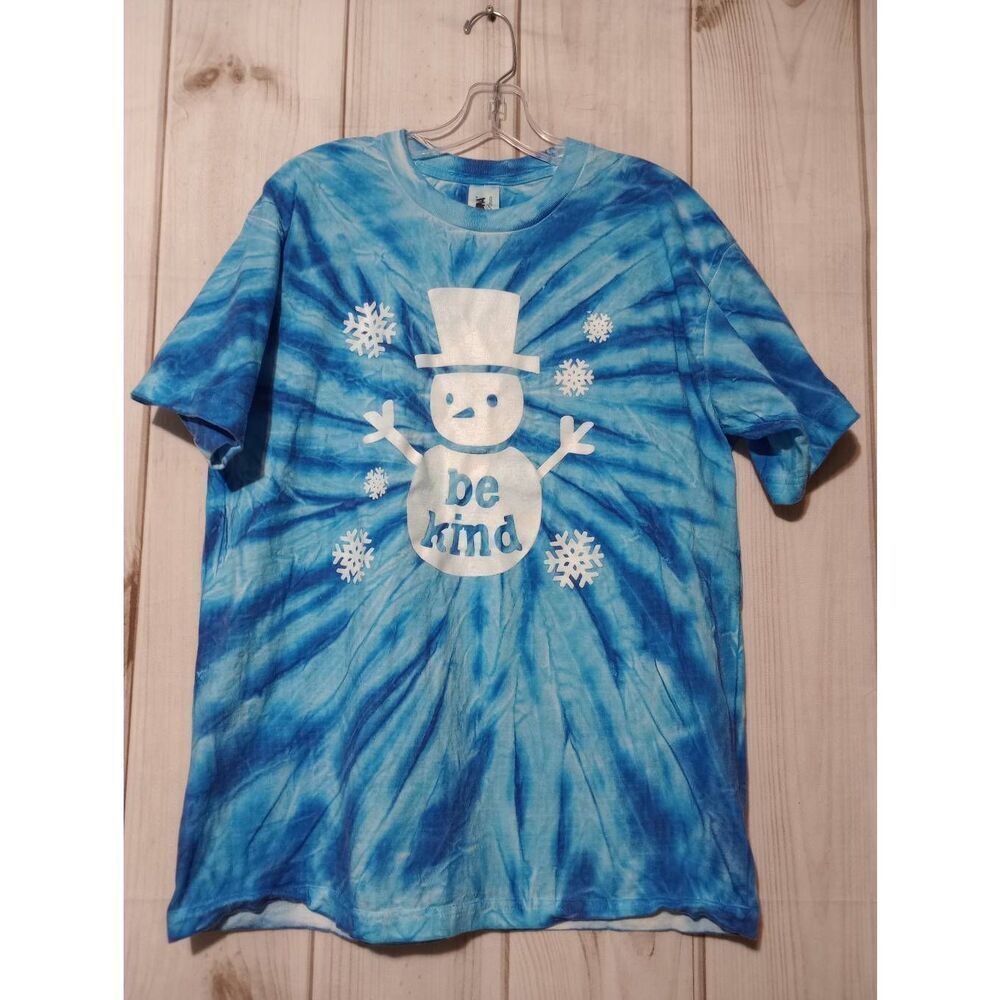 Be Kind‎ T-shirt Ladies Large Blue Tie Dye Snowman Short Sleeve Crew Neck